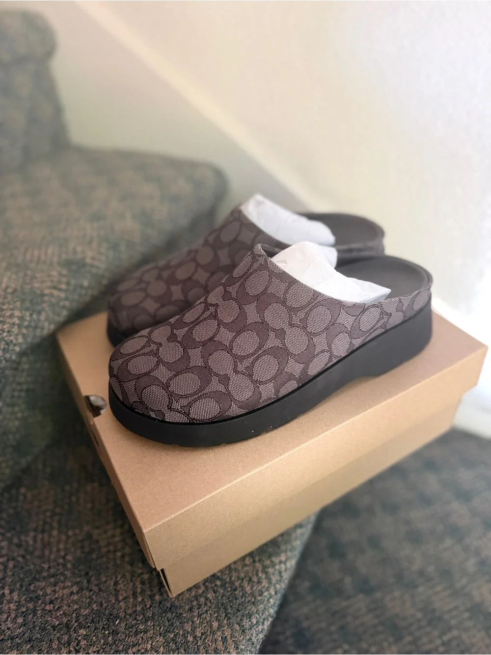 Coach Brown Signature Clog Slip-On with Black Sole women’s size 10